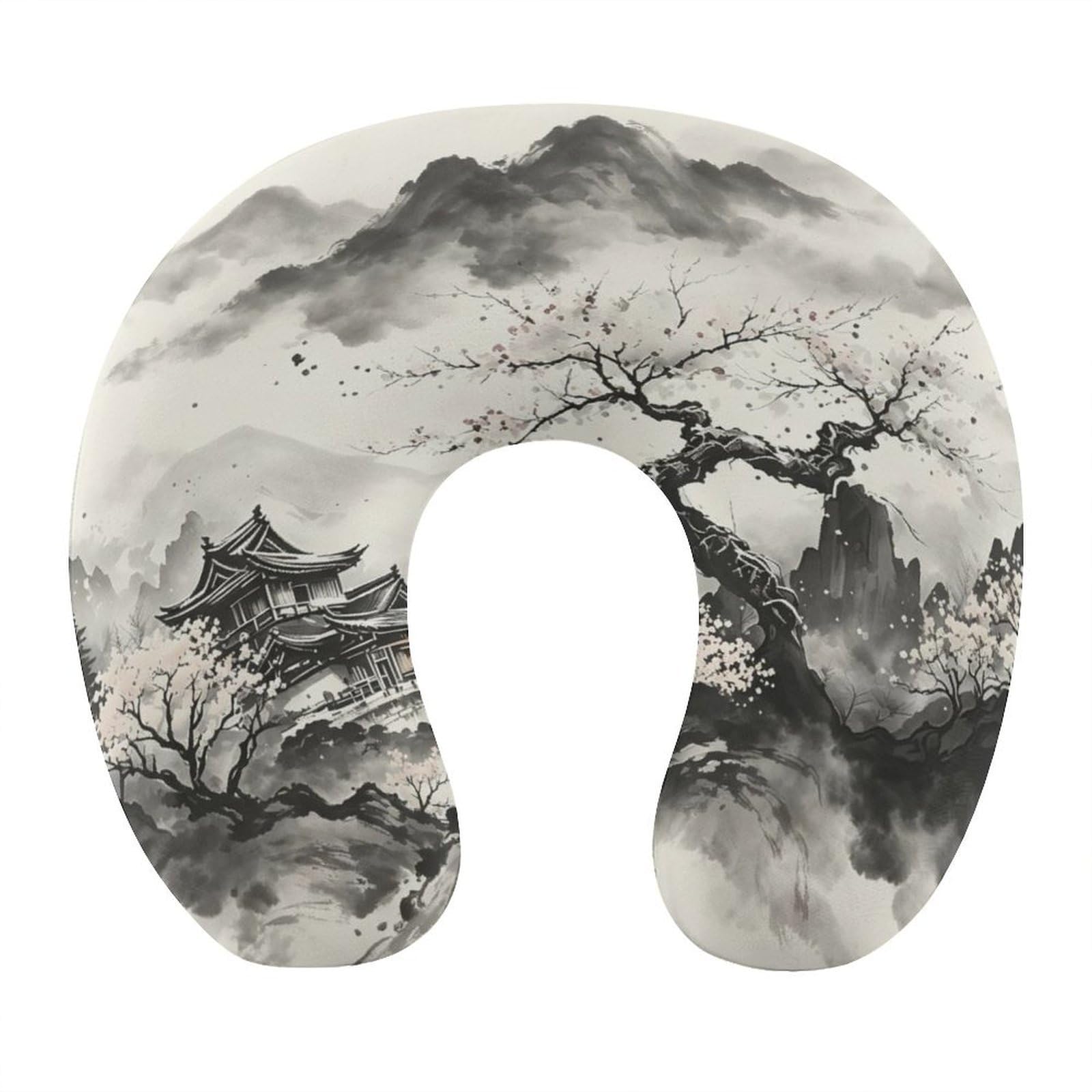 Btcowzrv Style Ink Wash Landscape U Shaped Neck Pillow Travel Pillows