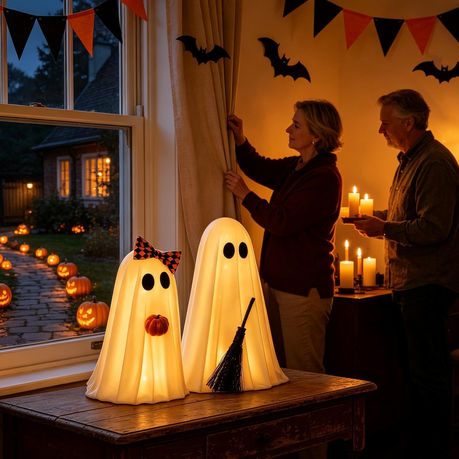 Gruselige Halloween-Dekorationen mit Kürbis LED-Licht lustige