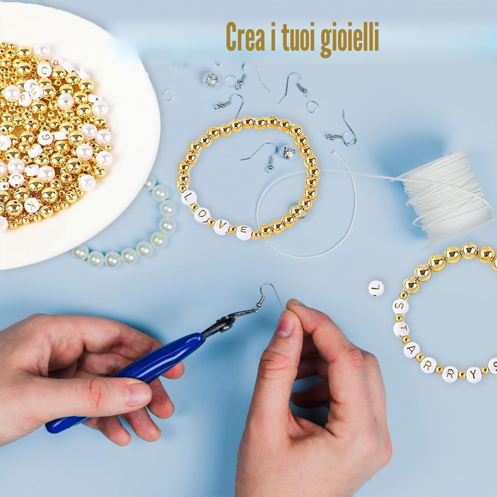 Perline Per Braccialetti, Perline di Semi con Perlines di Lettere, Kit Fai da Te Kit per la Creazione di Gioielli Pietre Preziose Naturali per Gioielli Braccialetti Collane Orecchini, Accessori