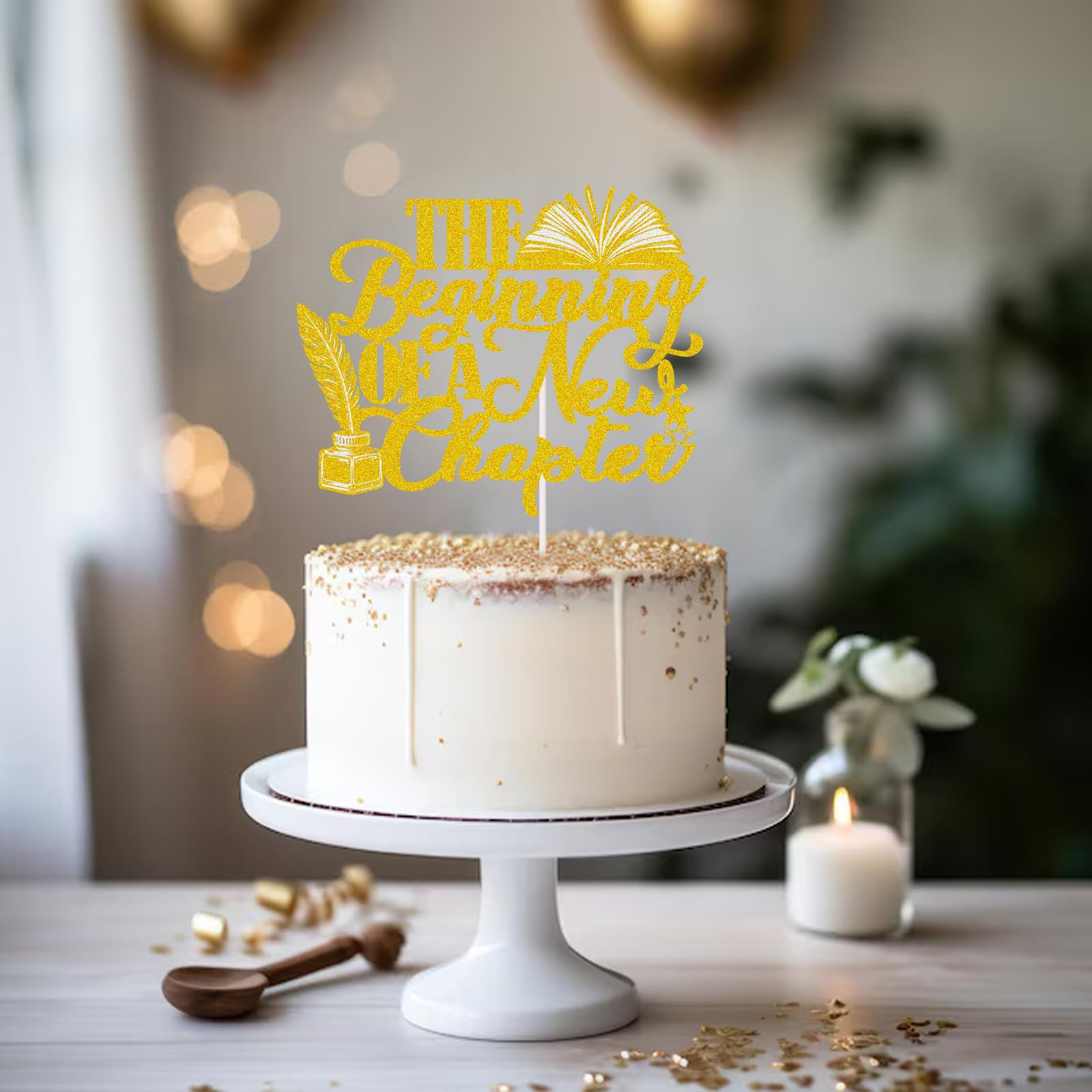 The Beginning Of A New Chapter Cake Topper Black Glitter Graduation