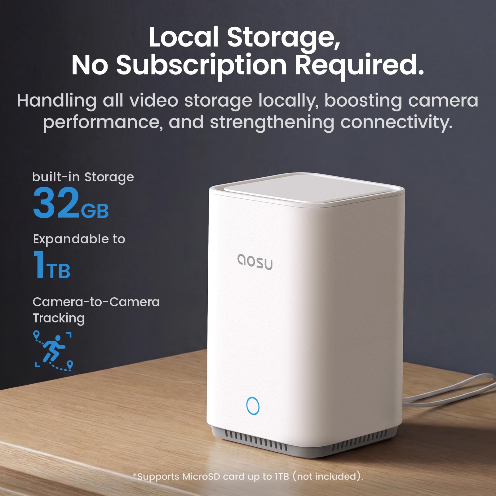 aosu Wireless Indoor/Outdoor Security Camera Kit with aosuBase Local Storage, 2K with 6X Zoom, 4-View Live, Cross-Camera Person Timeline, PIR + AI Human Detection, Color Night Vision, 4-Cam-Kit - 4