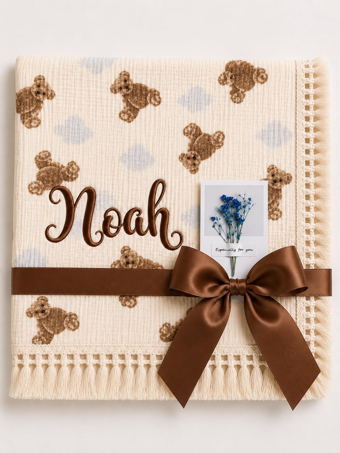 DreamBuy Personalised Baby Blanket Embroidered with Name Soft Customised Blanket for Newborn Baby Girl Cot & Pram Blanket Baby Girl Present 120x100cm (Teddy)