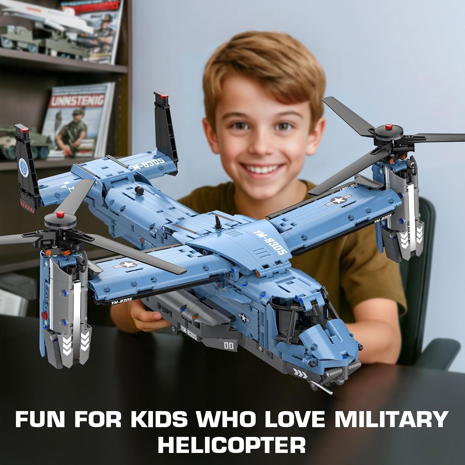 GEVINST Military Helicopter Building Blocks Set, 1486 Pieces V-22 Fighter Jet Army Airplane Toys Model Kits for Adults Kids Boys Ages 8 10 12 14