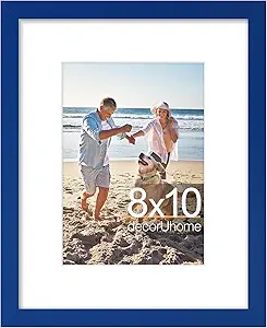 decorUhome 8x10 Picture Frame, Display Photos 5x7 with Mat or 8x10 Unmatted, Engineered Wood Frame with Plexiglass for Wall and Tabletop Display, Royal Blue, Set of 1