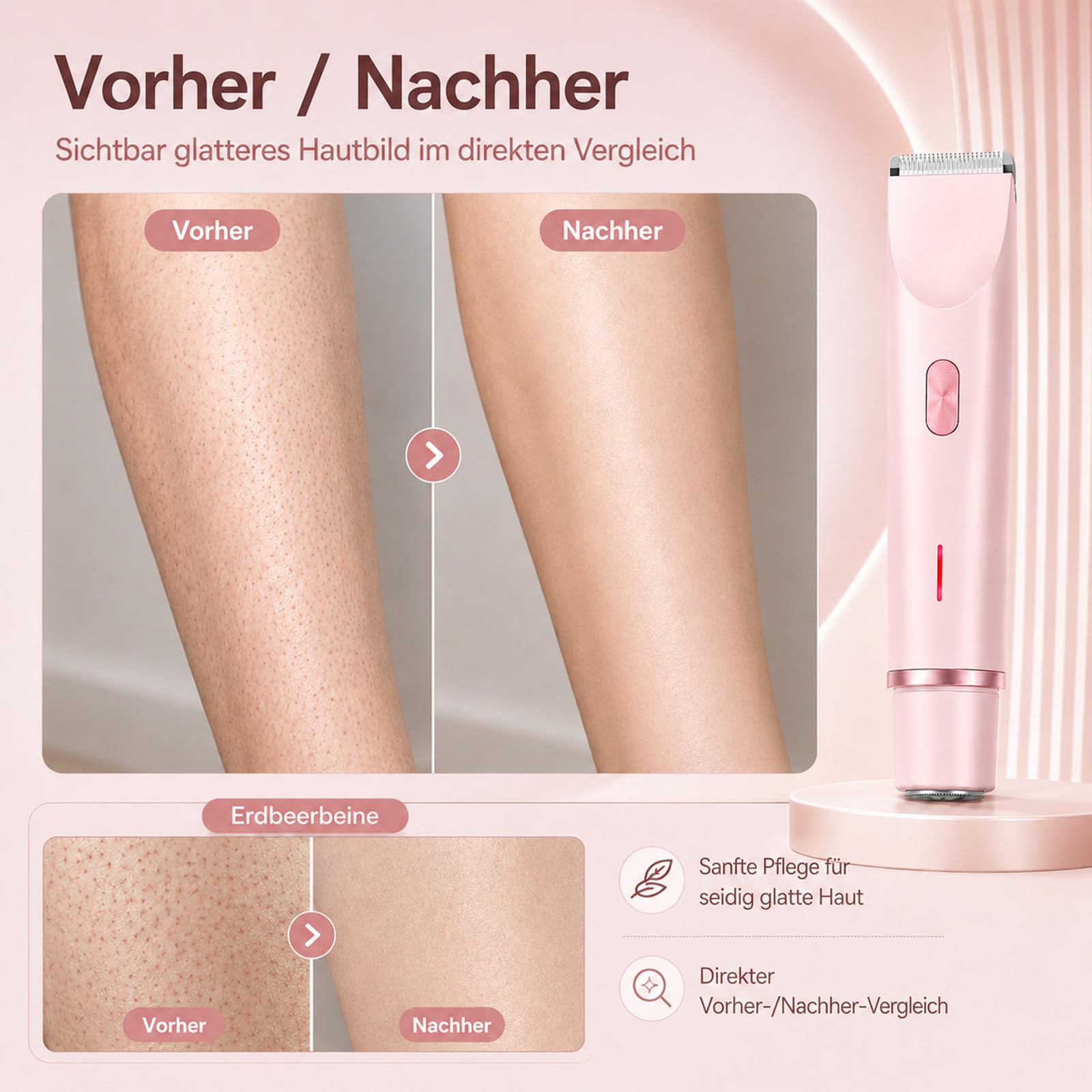 Aluvea Smooth Trim, Aluvea Smooth Trim Rasierer, 5-in-1 Damen Rasierer, IPX7 wasserdicht, ideal für Beine, Achseln, Bikinizone & Augenbrauen