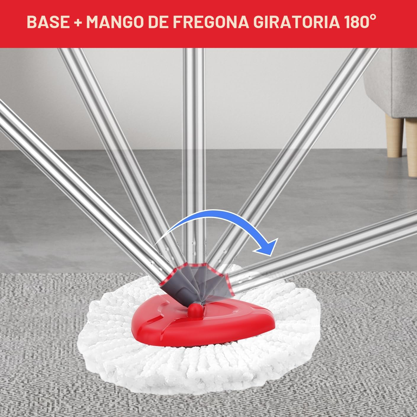 Base de Cabezal de fregona giratoria roja con Mango de fregona para Vileda Turbo Spin 2en 1,3en1, Repuesto de Repuesto de fregona Triangular para Turbo Smart/EasyWring&Cleaning Accesorio de fregona