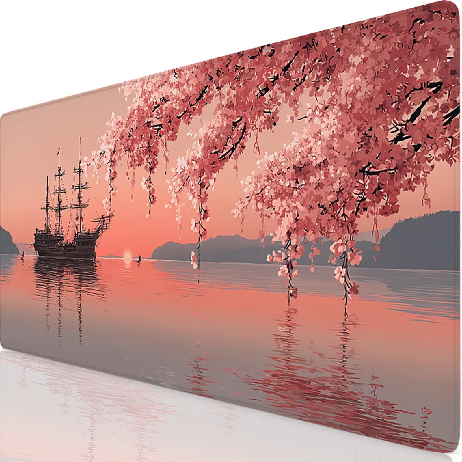 Tappetino Mouse Gaming Rosa Tappetino Mouse XXL 1000x500x3 mm, Fiore Mousepad Accessori Gaming con Bordi Cuciti, Sottomano Scrivania Migliorare la Precisione e la Velocità per Giocatori, Regalo w-3398