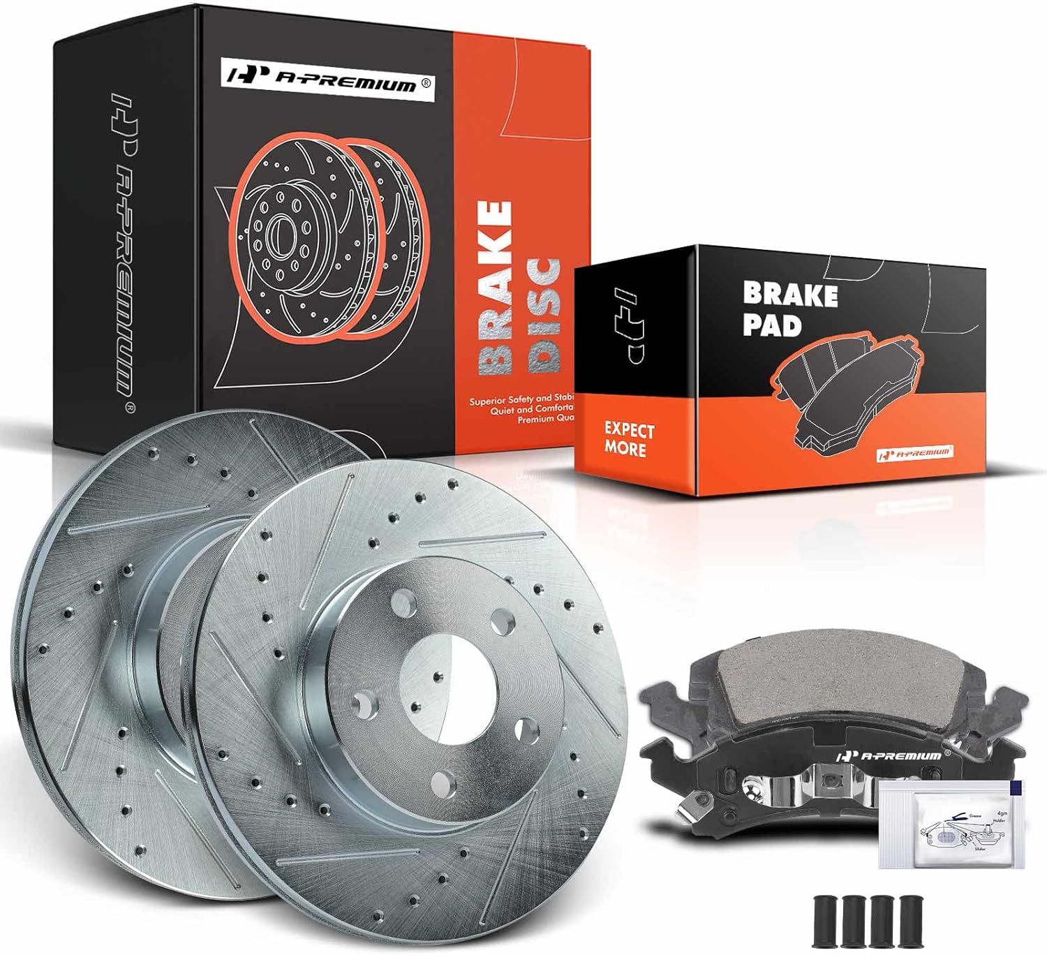A-Premium 10.20 inch (259mm) Front Drilled and Slotted Disc Brake Rotors + Ceramic Pads Kit Compatible with Select Chevrolet, Buick, Pontiac and Oldsmobile Models - Beretta, Skylark, 6-PC Set