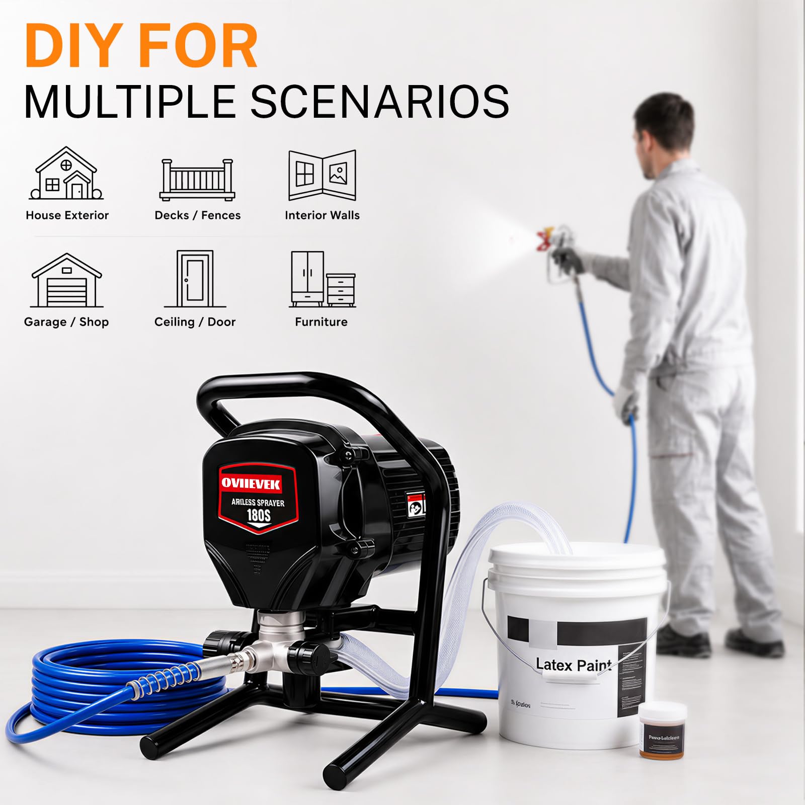 Pulverizador de pintura sin aire de 750 W, pistola de pintura eléctrica de alta presión de 3300 PSI con barra de extensión, herramienta de pintura profesional para paredes interiores