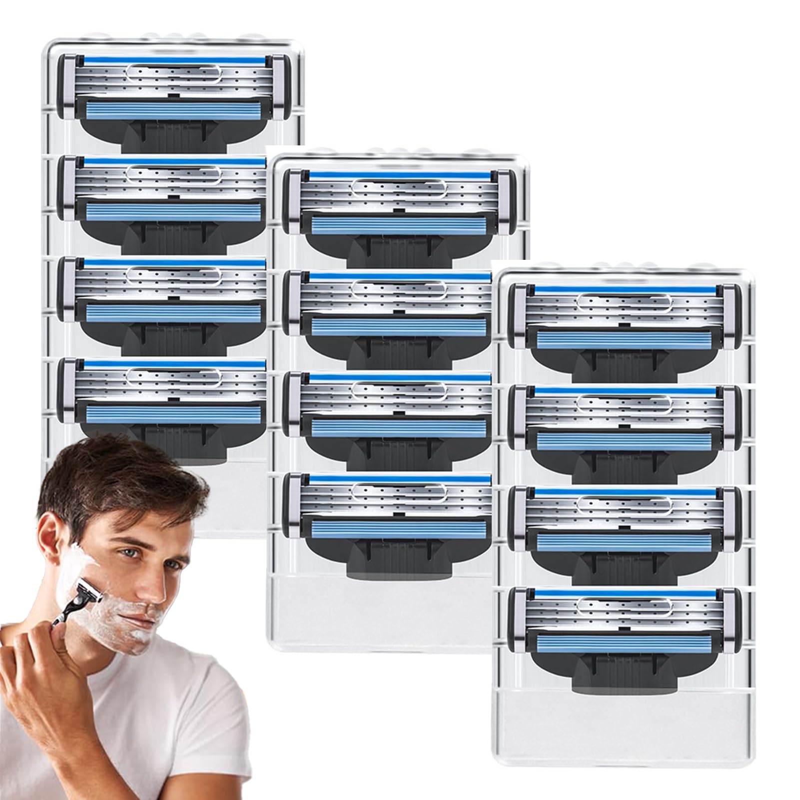 Lot de 12 lames de rasoir compatibles avec rasoir humide pour homme, design anti-obstruction, technologie de charnière avant, lames Gillette, lames nano à 3 couches pour un rasage en douceur