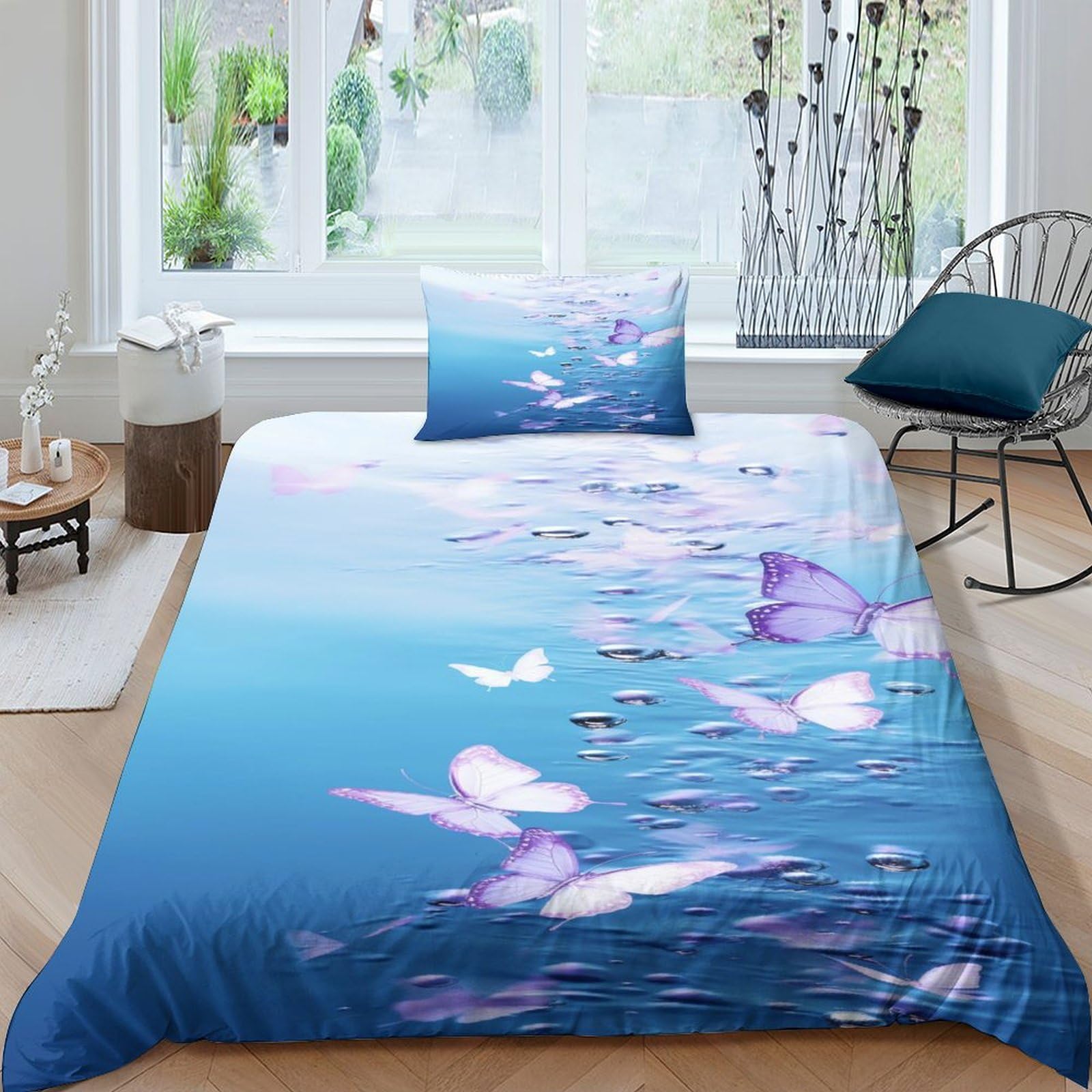Housse de couette papillon sous-marin 135x200 cm avec 2 taies d'oreiller