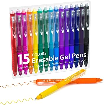 Lineon Erasable Gel Pens, 15 Colors Retractable Fine Point Erasable Pens Clicker for Back to School, Assorted Color Inks, Make Mistakes Disappear for Drawing Writing Planner and Crossword Puzzles
