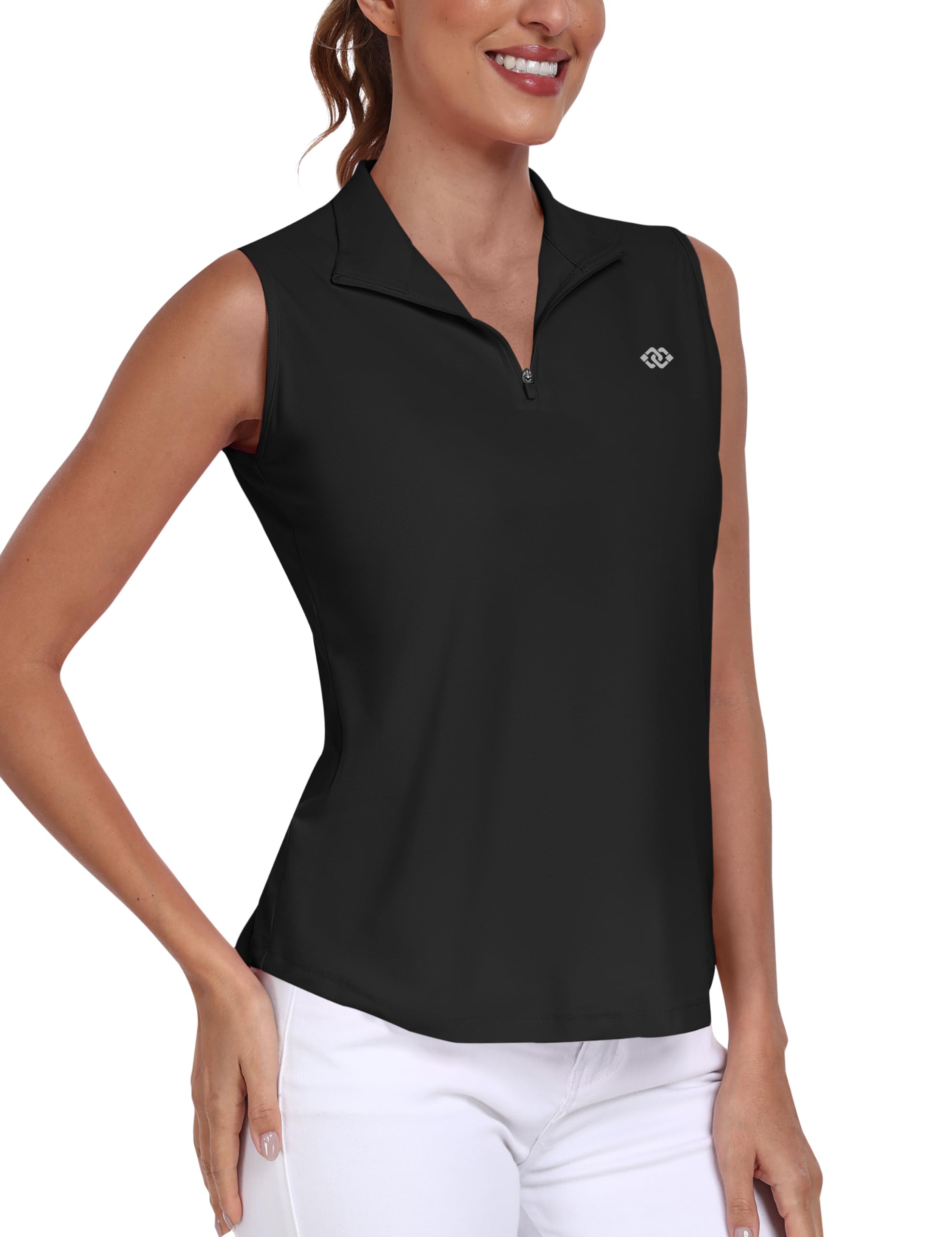 MoFiz Women's Golf Polo Shirts Tennis Shirt Quarter Zip Sleeveless Athletic Tank Tops Quick Dry Upf50+ Moisture Wicking