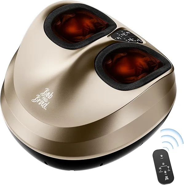 BOB AND BRAD Foot Massager Machine with Heat and Remote, Fits up to Men Size 14, Electric Shiatsu Deep Kneading Foot Massager, Relieve for Plantar Fasciitis and Neuropathy Pain Brown-golden