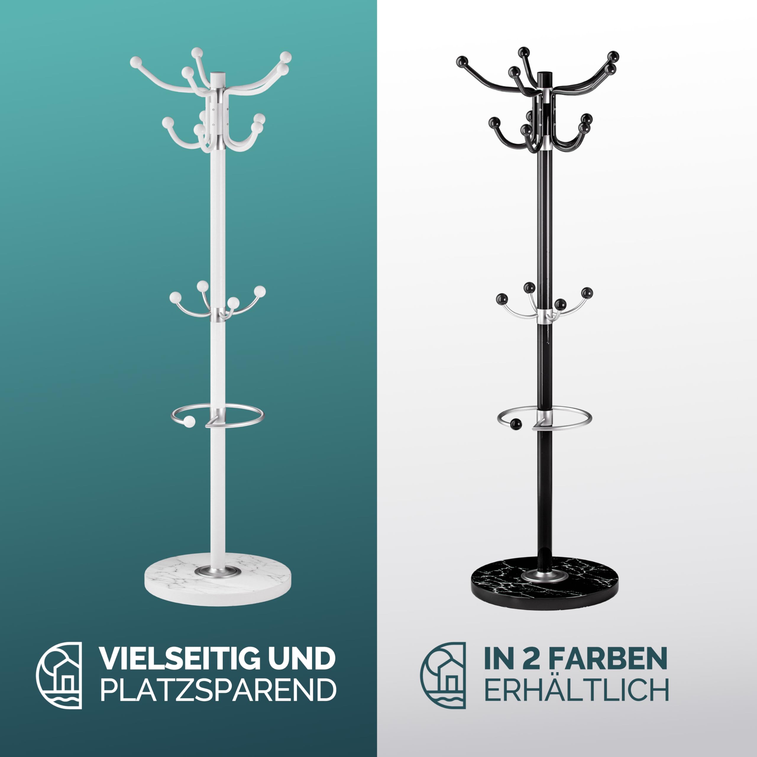 Casaria® Kleiderständer Marmorsockel Metall 14 Haken 360° Drehbar Stabil 37x37x175 cm Flur Büro Garderobenständer Kleiderstange Jackenständer Schwarz