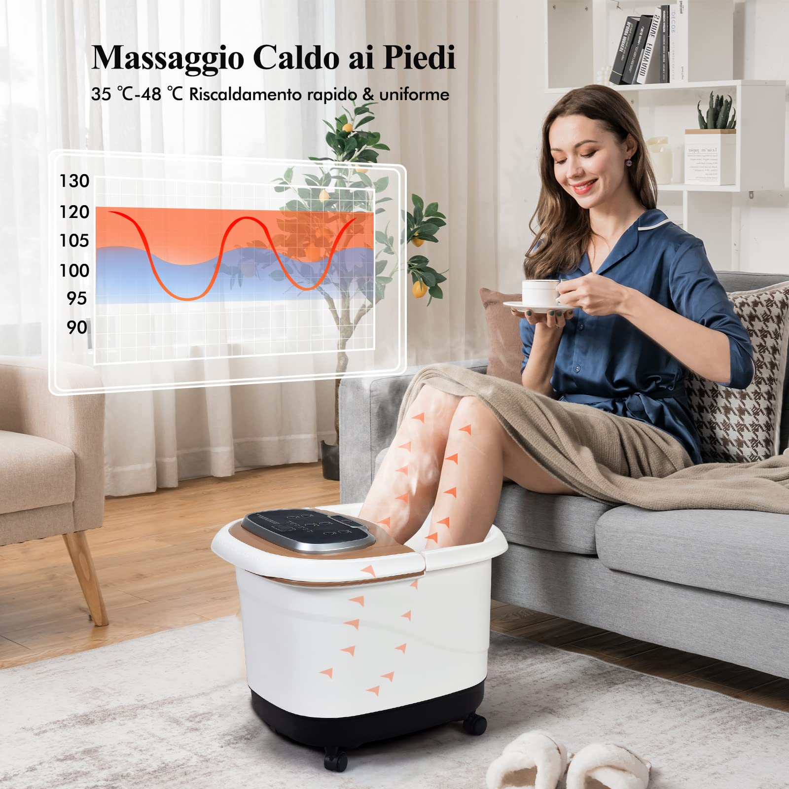 RELAX4LIFE Pediluvio Idromassaggio Elettrico 3 in 1 con Doccia, Riscaldamento Rapido e Mantenimento Temperatura, Sterilizzazione a Infrarossi e Timer 60min, Copertura con Rotelle