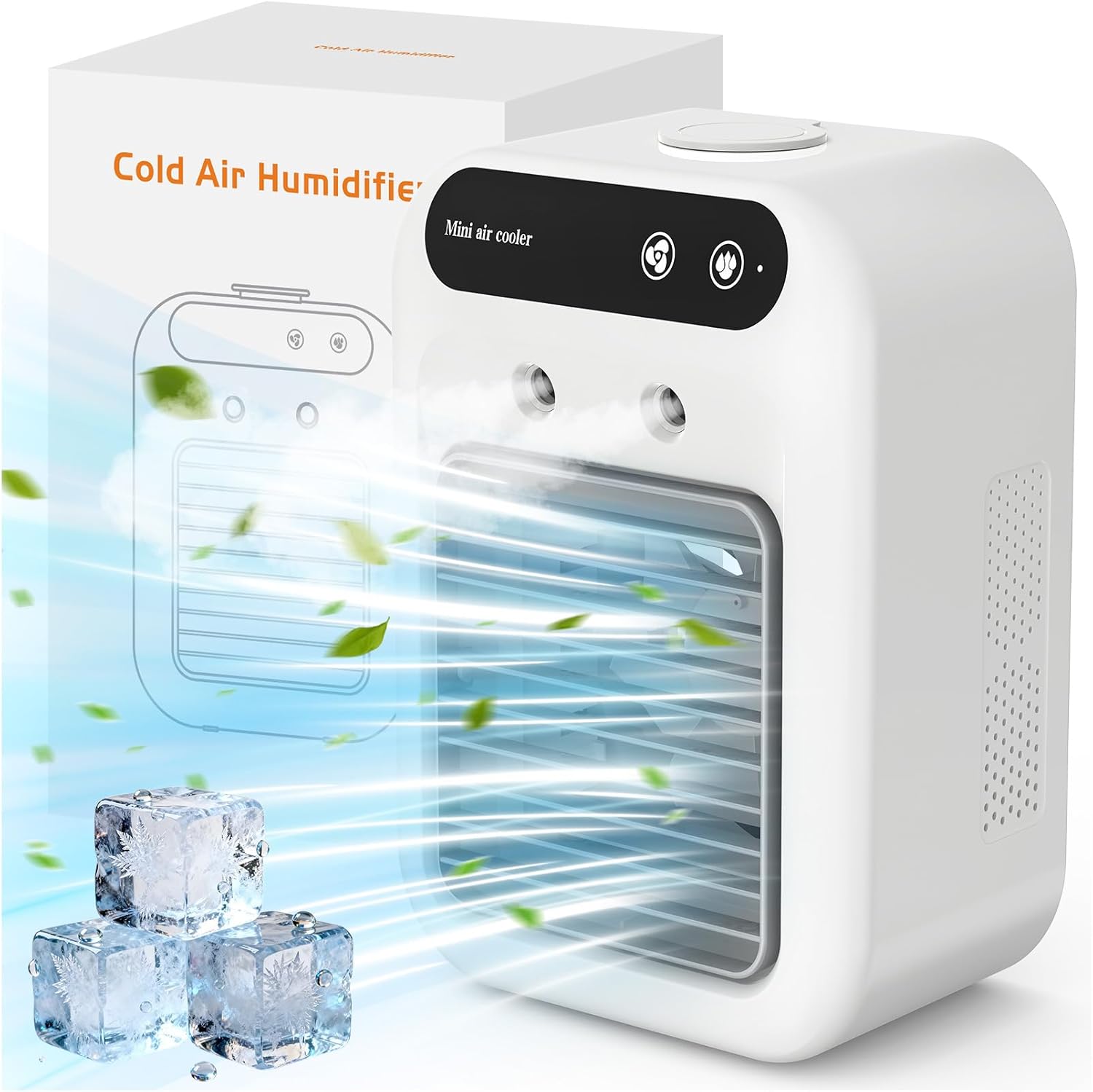 Portable Air Conditioner, Personal Cooling Fan with Humidifier, 2 Spray Modes, 2 Speeds, 4000mAh Rechargeable Battery, Quiet USB-C Small Air Conditioner for Home Office Bedroom Camping