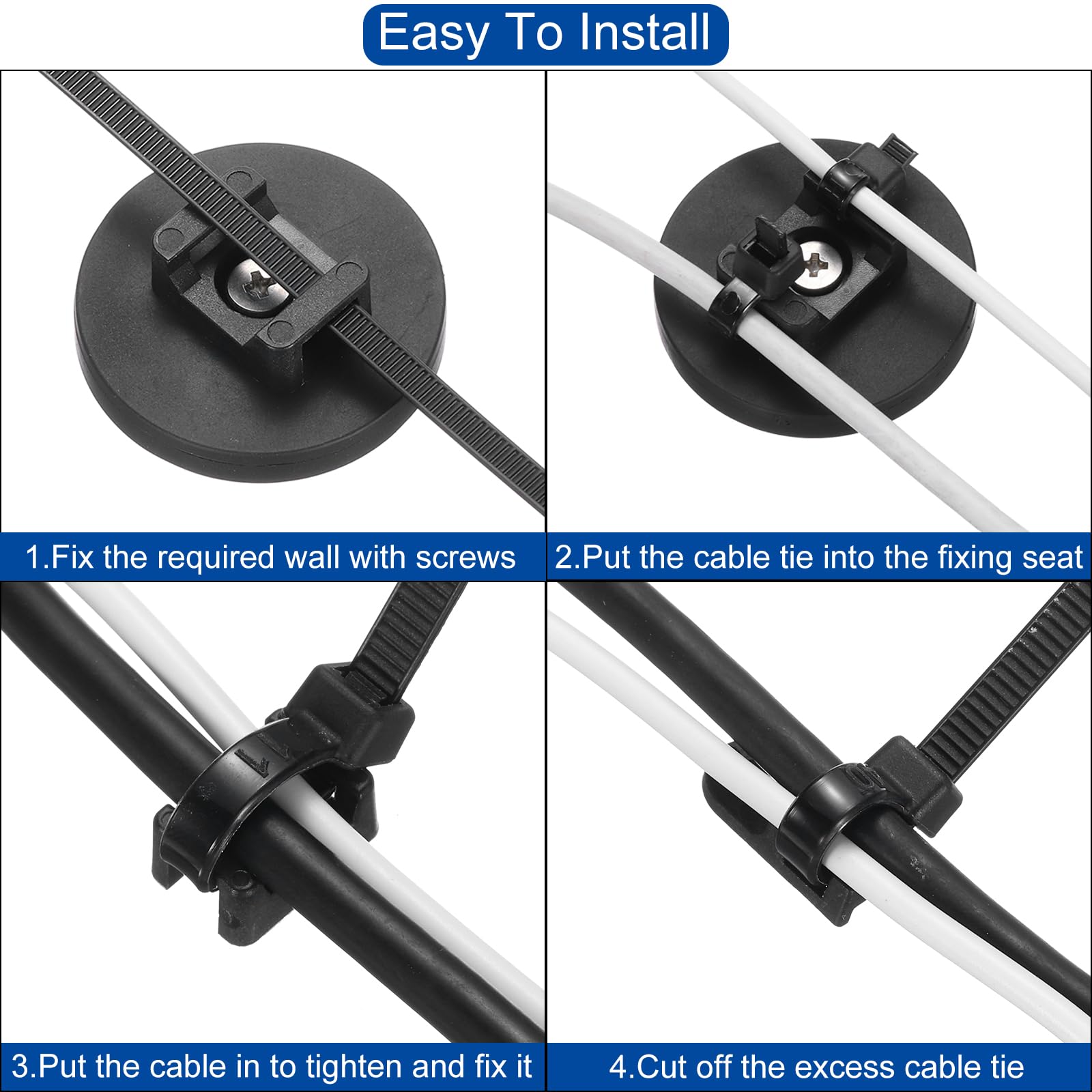 DMiotech 5Pcs Magnetic Zip Tie Mount,22mm Dia Multipurpose Magnetic Cable Clips Organizer Holders Clamps Saddle Type Management Base for Cable Wire Tubing Sleeving Conduit,Black - Image 4