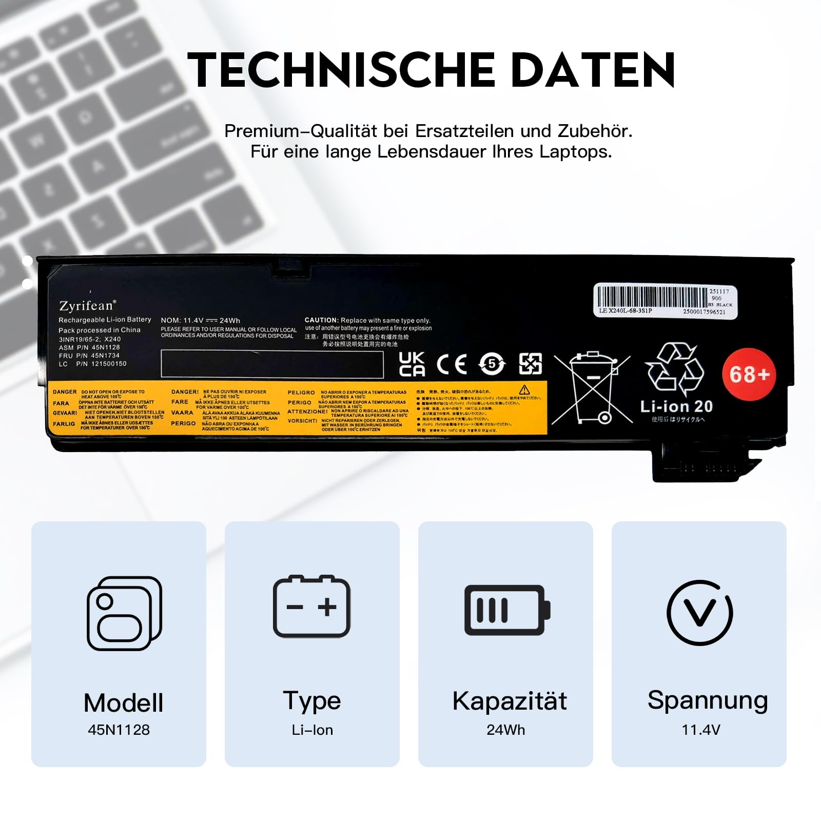 24Wh 68 45n1126 45n1127 akku für Lenovo ThinkPad X240 X250 X260 X270 T440 T440S T450 T450S T460 T460P T470P T550 T560 W550 W550S L450 L460 L470 Series 45N1124 45N1125 0C52862 0C52861
