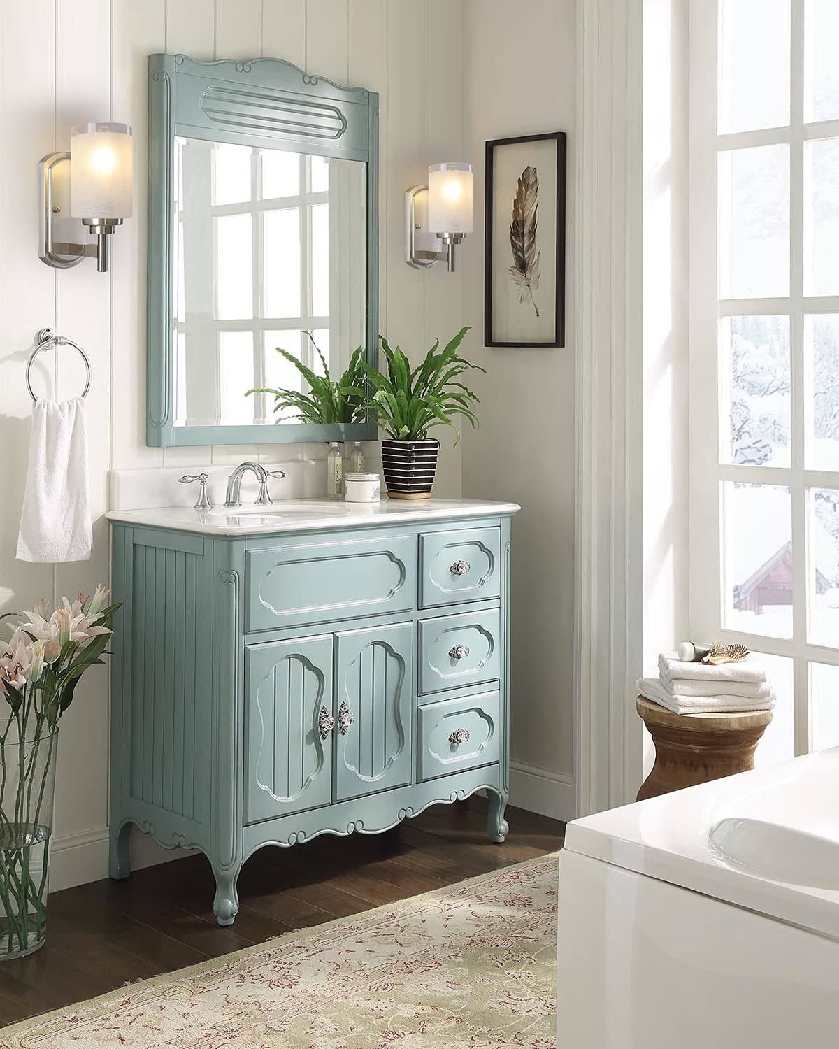 Apsekoka 2-Pack Bath Vanity Light Fixtures, Modern Indoor Wall Sconce Lighting, Brushed Nickel Finish Bathroom Lights with Linen Frosted White Clear Glass, Wall Lamp for Mirror Kitchen Porch Bedside