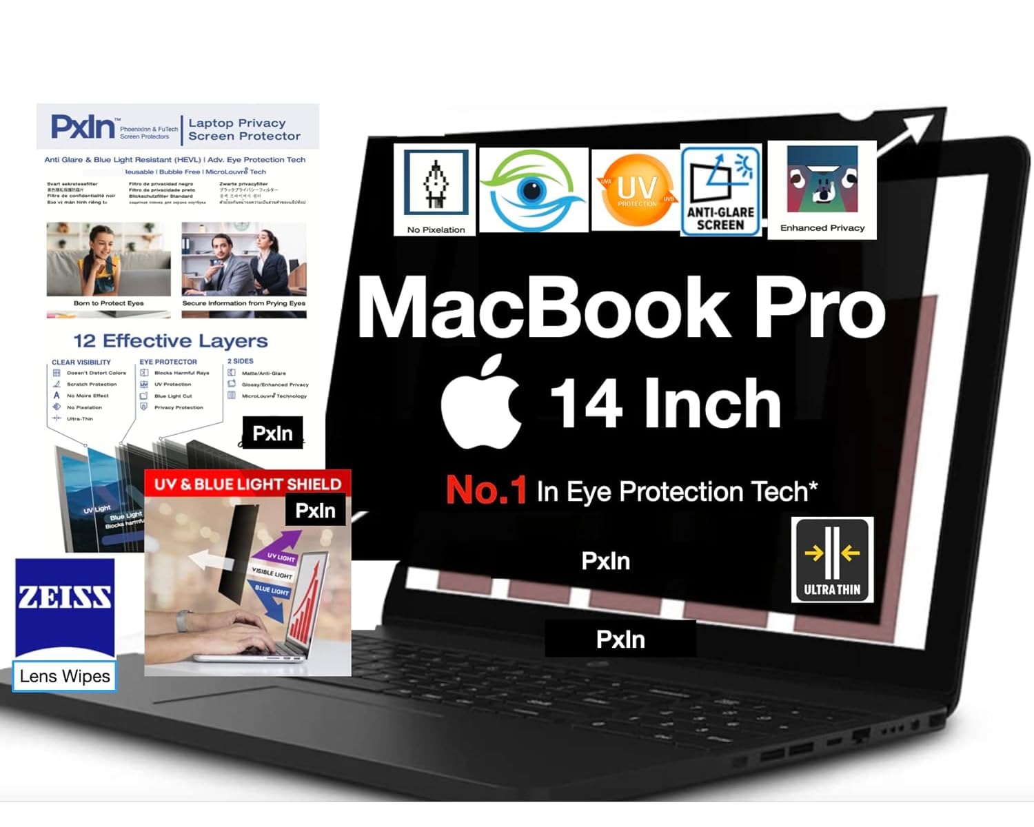 PxIn14 Inch macbook Pro Privacy Screen Filter - No Eye Strain | Anti Blue Light + Anti Glare | No Dry Eyes | Privacy Screen Protector (B09Y32MLLG) Amazon Price History, Amazon Price Tracker