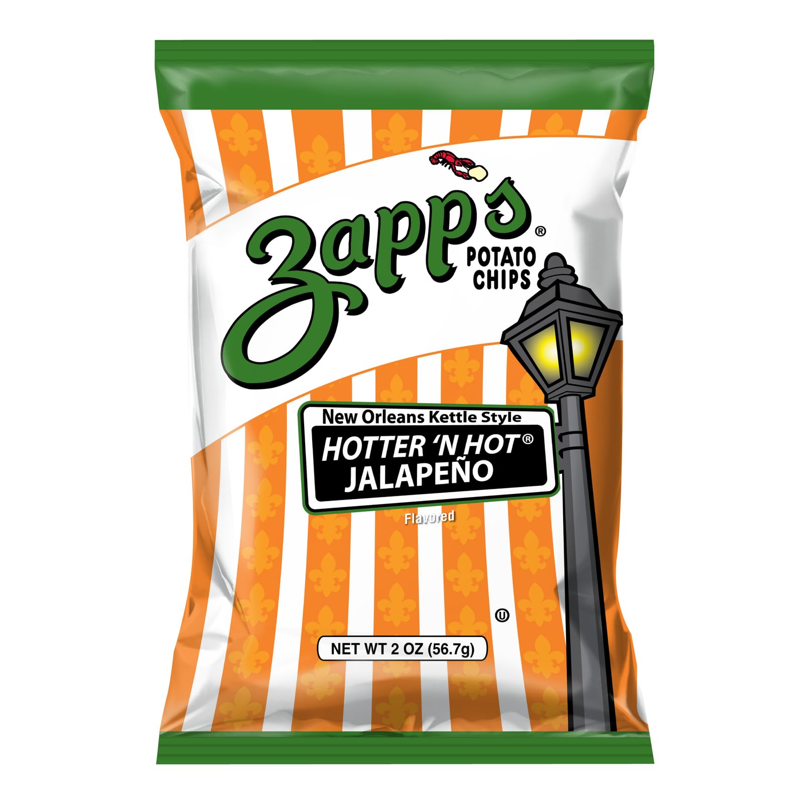 Zapp’s New Orleans Kettle-Style Potato Chips Hotter â€˜n Hot Jalapeno Flavor (2 oz Bags, 25 Count), Crunchy Chips with a Spicy Kick, Perfect On-The-Go, Gluten Free Snack