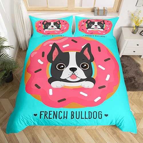 Manfei Lindo juego de funda de edredón para perro, cachorro Bulldog francés con funda de edredón rosa dulce, juego de ropa de cama de animales, 2 Manfei Lindo juego de funda de edredón para perro, cachorro Bulldog francés con funda de edredón rosa dulce, juego de ropa de cama de animales, 2