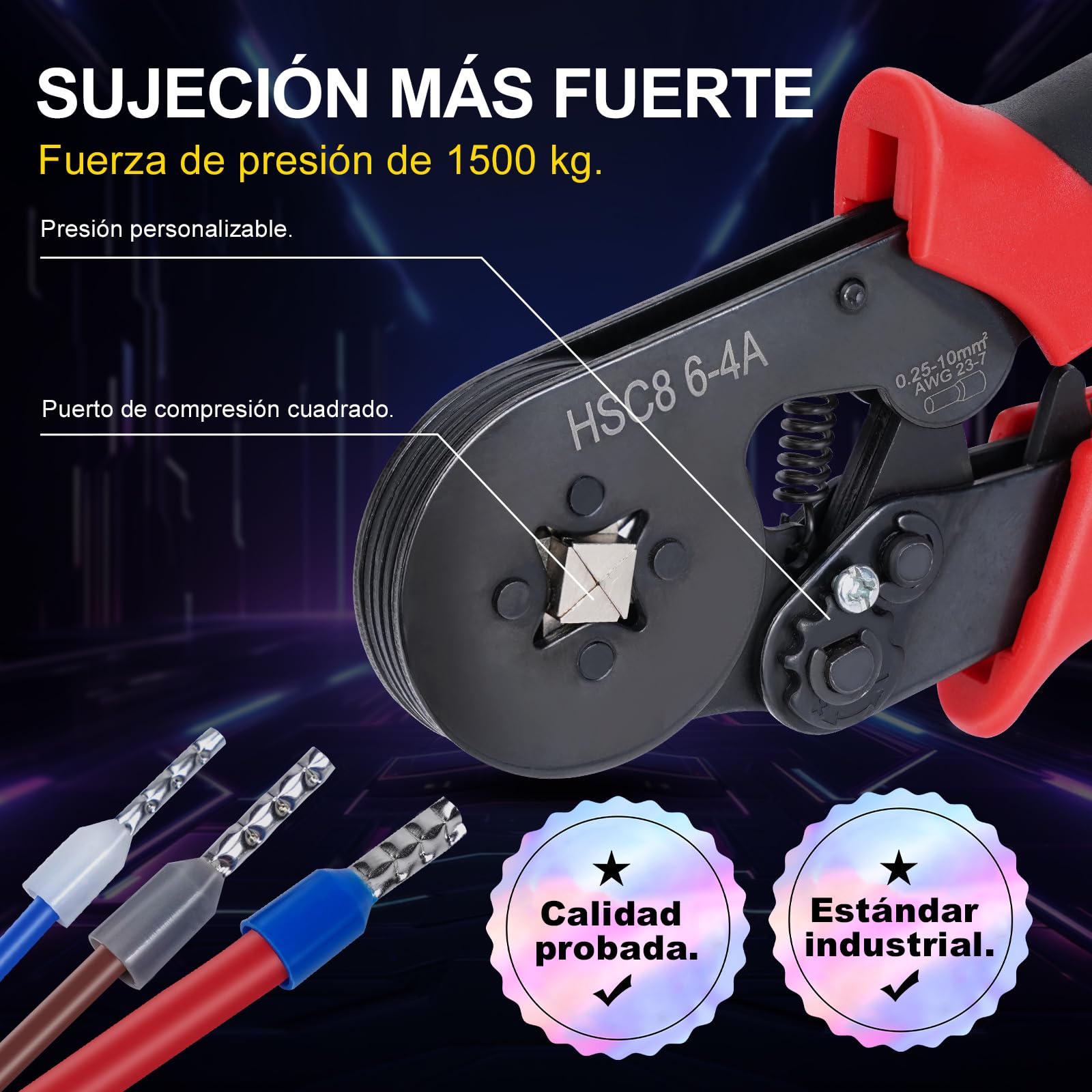 HYCHIKA Crimpadora Kit, Pelacables automático 3 en 1, Juego de alicates de corte con 1200 piezas 0,25-10mm²(AWG 24-8) Terminales, Crimpadora Punteras, Alicates de Crimpado