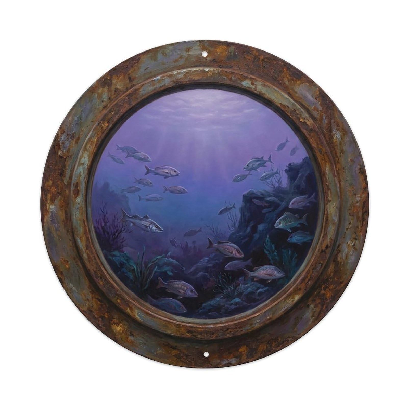 Vintage Porthole Crepuscular Active Ship Window Under Deep Metal Tin Sign