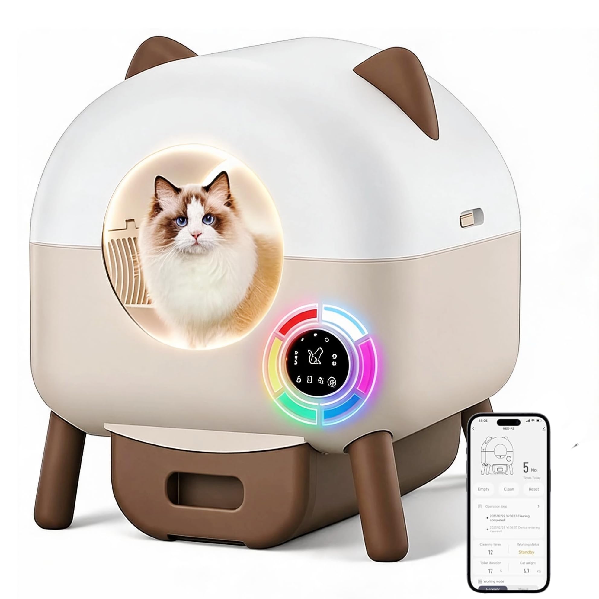 Lettiera Gatto Autopulente Con APP, Lettiera Automatica Per Gatti, Capacità Massima 79 L, Lettiera Con Triplo Sensore Di Sicurezza, Ampio Spazio,Adatta a Famiglie Con Più Gatti