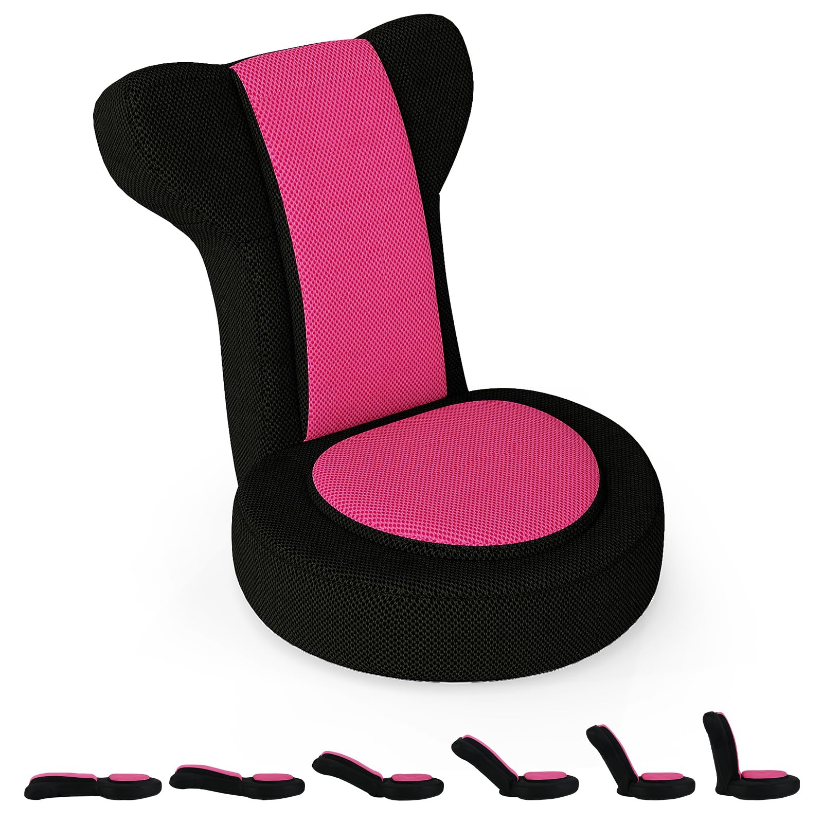 COSTWAY Fauteuil de Sol, Chaise Canapé Paresseuse avec Appuie-tête et Dossier Réglables, Coussin Rembourré, Chaise de Sol Pliable pour Méditation, Lecture, Jeu, Loisirs à Domicile, Chambre (Rose)