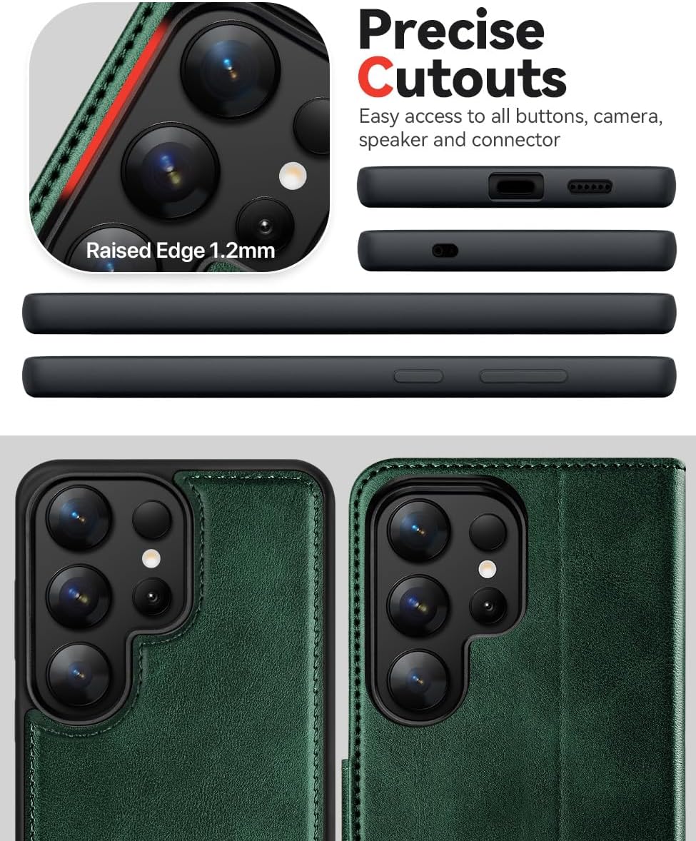 OCASE for Samsung Galaxy S25 Ultra Detachable Wallet Case with Card Holder, [2 in 1] PU Leather Flip Folio Case with RFID Blocking Stand Wrist Strap Shockproof Phone Cover 2025, Blackish Green - Image 7