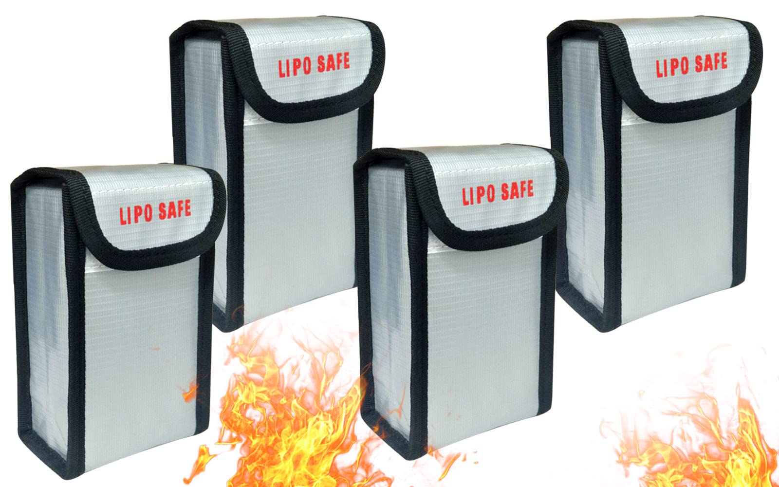 IANDAIROK 4PCS 90 * 55 * 140mm Lipo Battery Safe Bag Fireproof Charging Bag for RC Lipo Battery Pack Storage Charging Transport, Home Office Travel Lipo Safe Storage Pouch