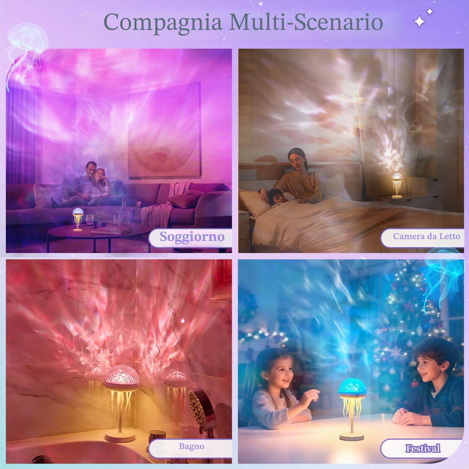 Lampada a forma di medusa, proiettore di onde dell'oceano con meduse, luce notturna USB, lampada d'atmosfera con tentacoli danzanti, proiettore da soffitto a 7 colori, luci settentrionali