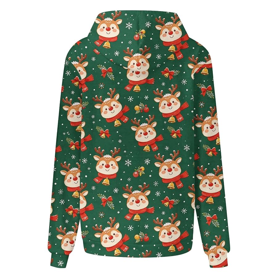 Weihnachtspullover Damen Festliches Sweatshirt Lustig Pullover Druck Hoodie | Guhmomh Grün L Tops Teenager Mädchen Oberteile Hoodies Weihnachten Weihnachtspulli Christmas Hoody mit Kapuze Winter Langarm, Bild 6
