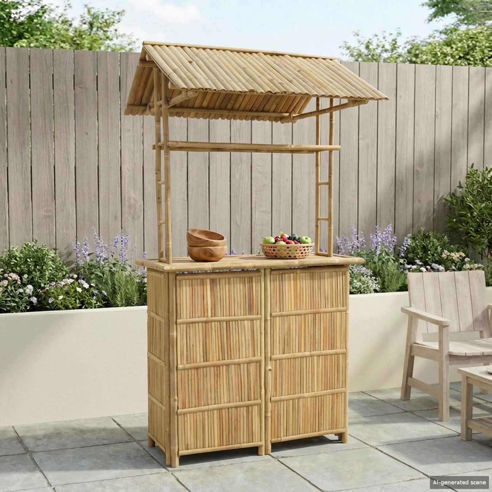 vidaXL Outdoor Bartisch Natur 115 x 95 x 214 cm Bambus, Stylischer Bar-Tisch, robust für Sommerpartys, Gartenfest, umweltfreundliches Design, minimalistisch und chic