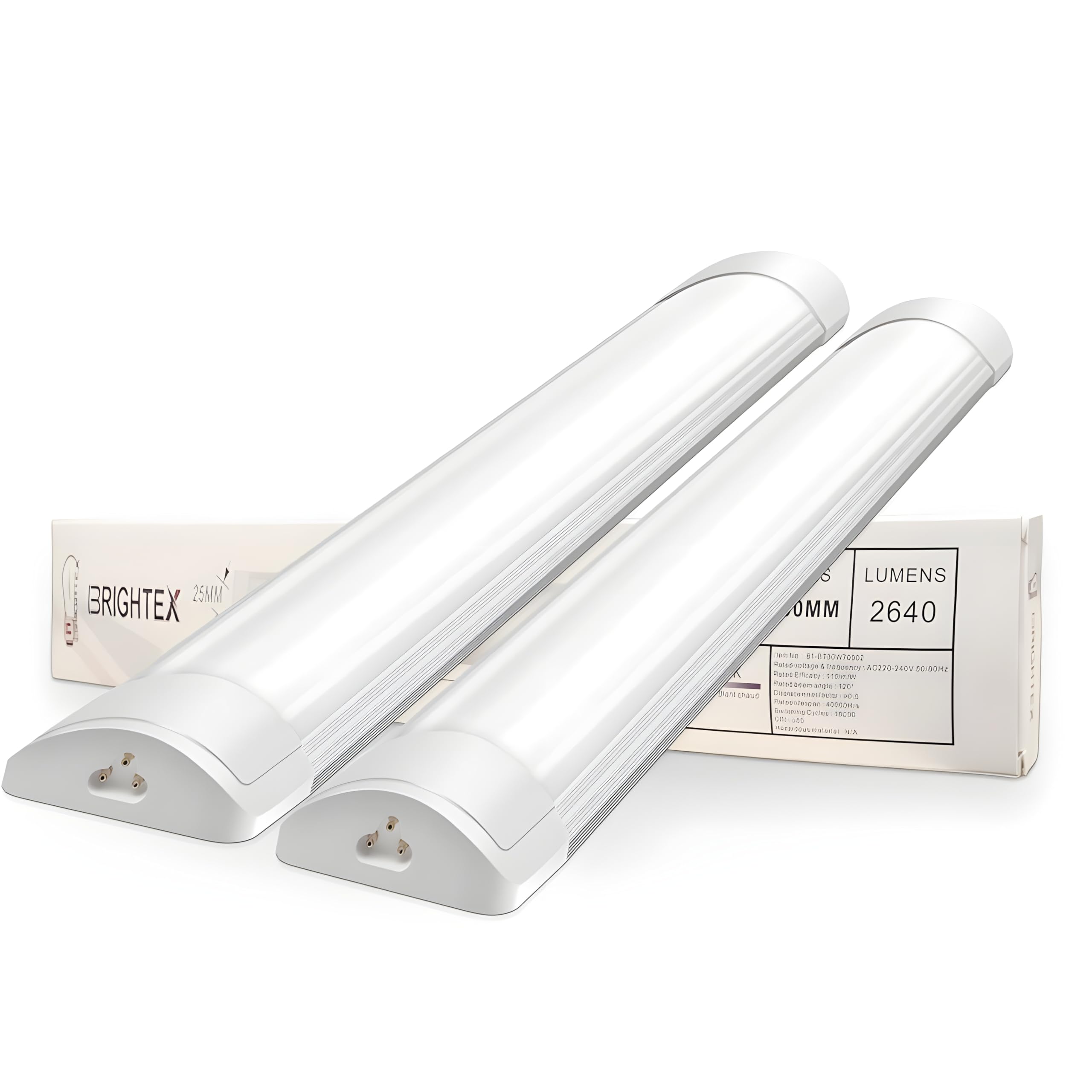 Brightex Cool White Led Batten Lights 2Ft, 3Ft, 4Ft Tube Light 24W 36W 50W Linkable Linear Tube Fitting Garage Office Celing Mounting Fluorescent Slimline Lamp Light Strip Lights 7000K (2Ft 600Mm (Pack Of 2))