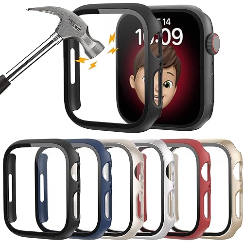 6 Pack Hard PC Case with Tempered Glass Screen Protector 44mm for Apple Watch SE(2nd) Series 6/SE/5/4, Rontion Ultra-Thin Scratch Resistant Full Protective Bumper Cover for iWatch 44mm Accessories