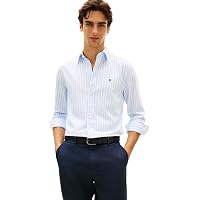 Tommy Hilfiger Uomo Camicia Flex Poplin Classic in Cotone, Blu (Sweet Blue/Stripe)