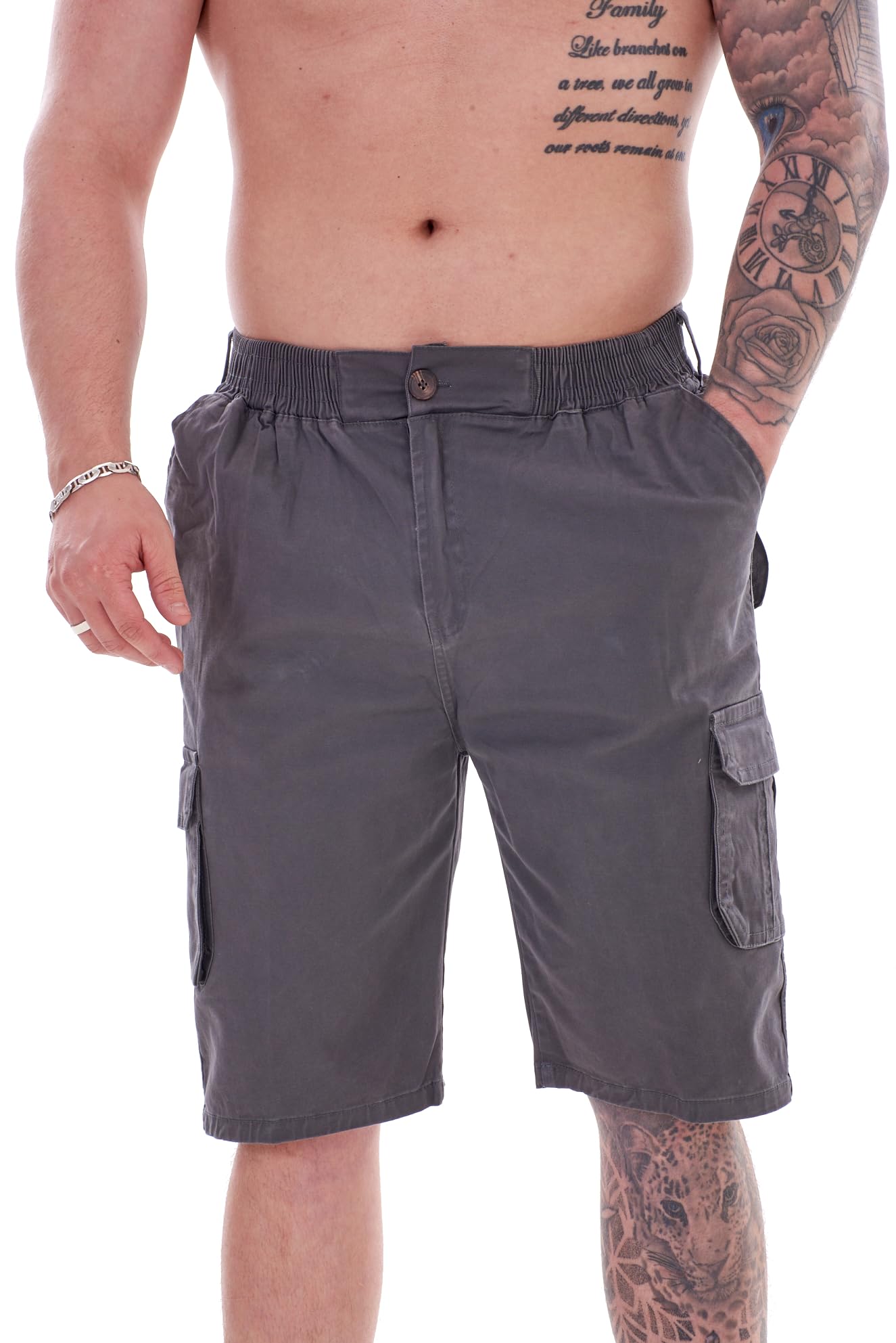 Malay Mens Shorts Cotton Cargo Combat Casual Elasticated Wash Fabric Zip Shorts (as8, Alpha, xx_l, Regular, Regular, Charcoal)