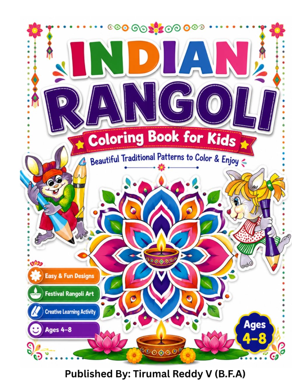 Indian Rangoli Coloring Book for Kids Ages 4–8: Rangoli