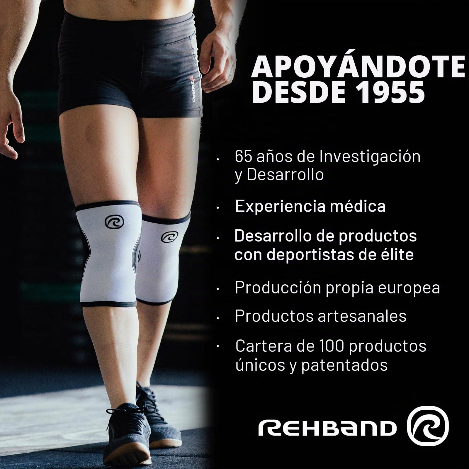 Rehband Rodilleras deportivas de neopreno para voleibol, balonmano y deportes de sala, ajuste ceñido y cómodo, protección de rodilla unisex, negro, 1 par, talla M