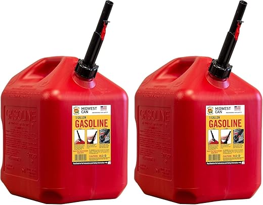 Midwest Can Company 5610 5 Gallon Gas Can Fuel Container Jugs w/Spout (2 Pack)
