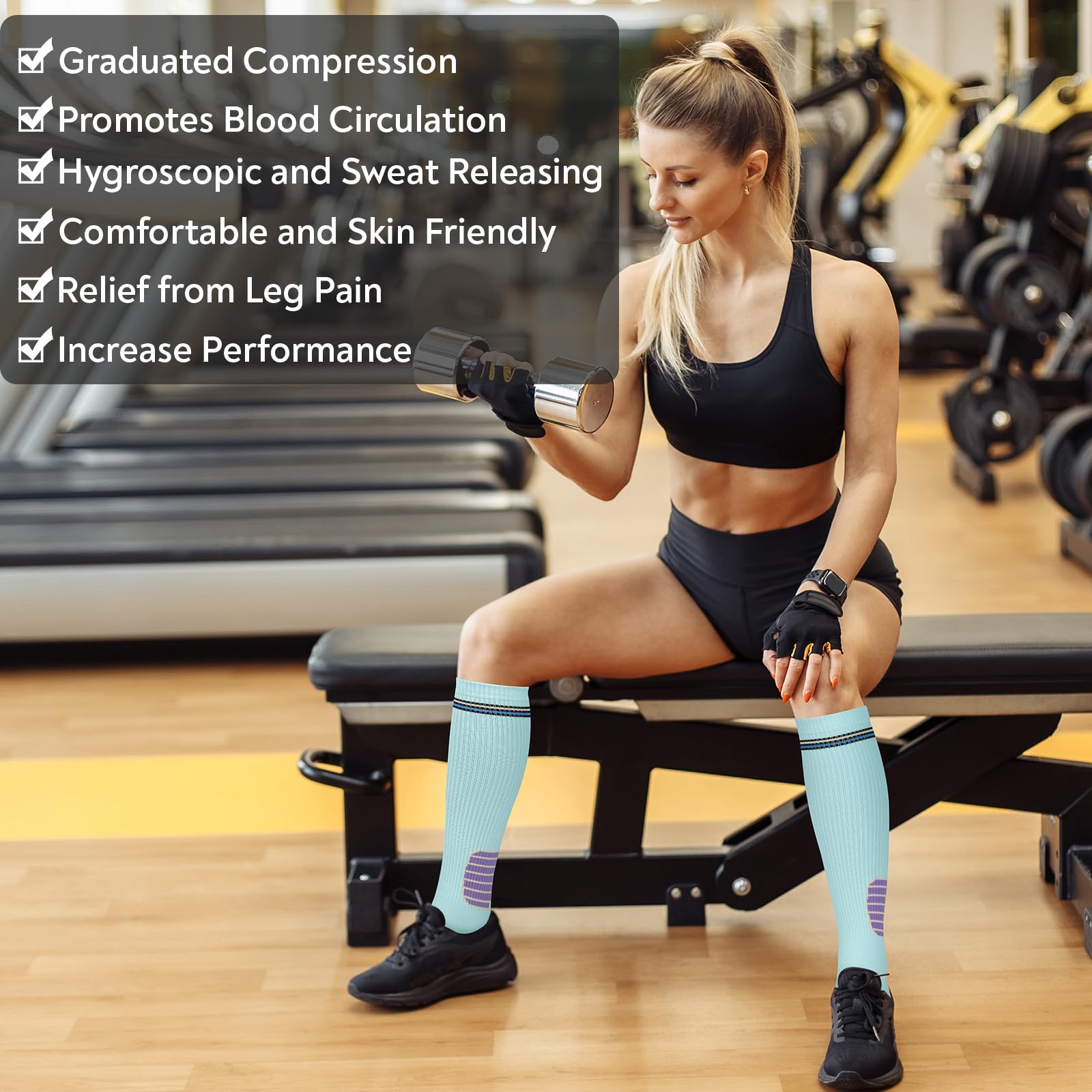 Queenshin 3 Pairs Compression Socks for Women & Men Knee High Support Socks for Flight Travel Running Cycling Nurse Gifts - 4