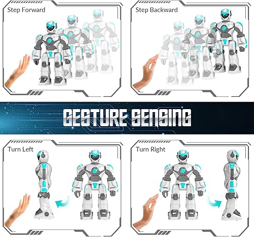 Miniatura 10 de STEMTRON Robot de juguete para niños, robot programable de control remoto con detección de gestos, control de voz y cara LED, 15 34 pulgadas