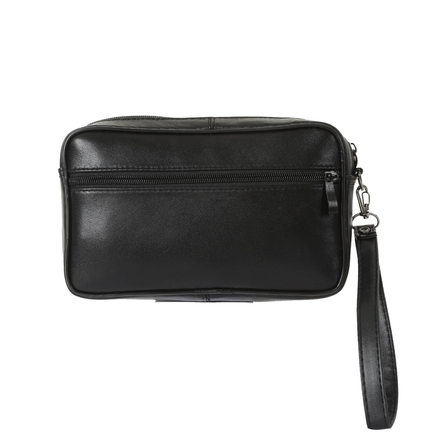 Bolso de mano para hombre, de piel auténtica, con correa de mano, color negro