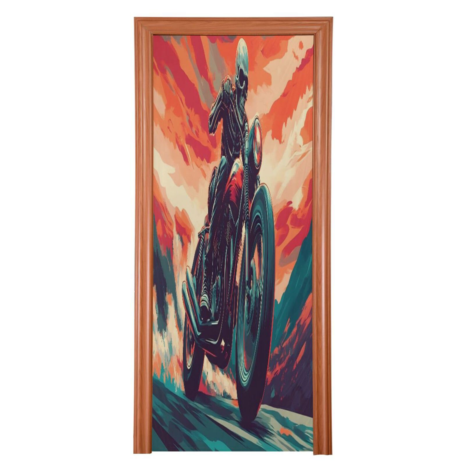 FLildon Cool Skeleton Motorcycle Door Cover Decoration, Party Accessory Porch Decor for Festive Ornament Room Door Covers 32 x 79 Inch