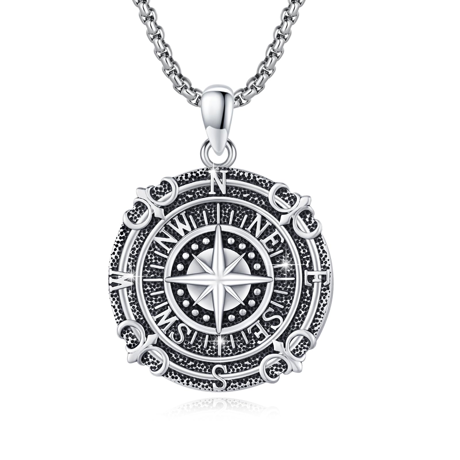 YueYuan Collana da donna con bussola in argento Sterling 925, con ciondolo a bussola ispiratrice, regalo per Natale, laurea, compleanno, Argento sterling, Pietra di luna