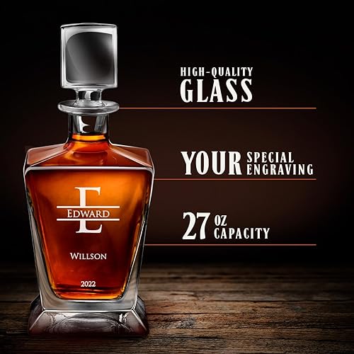 Miniatura 4 de Maverton Juego de whisky personalizado para hombre - Jarra y 4 vasos con grabado - Elegante utensilios de bar para cumpleaños para papá - Para los