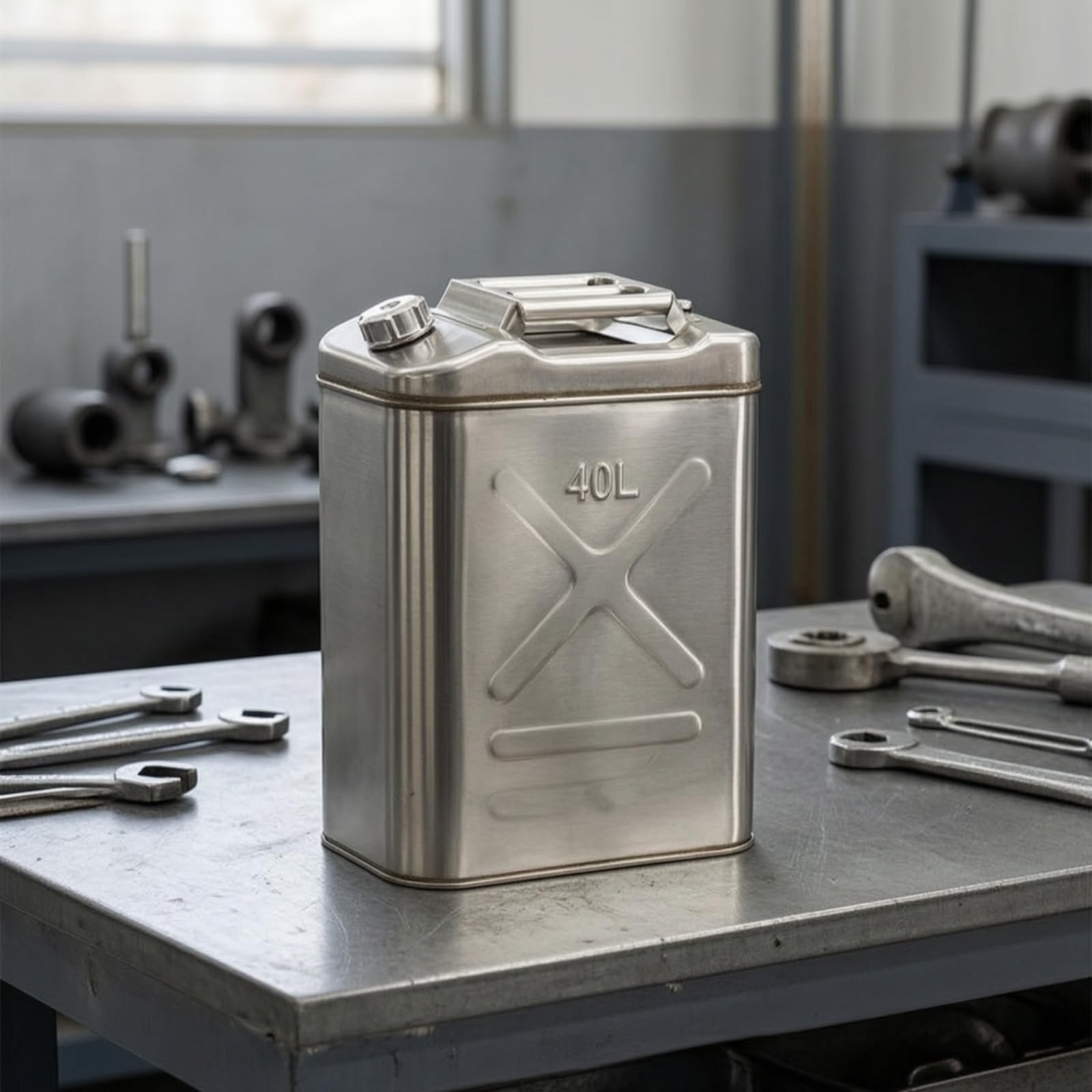 Tanica di Carburante Portatile Tanica di Acciaio Inossidabile Anticorrosiva Serbatoio per Veicoli, Officina, 20L